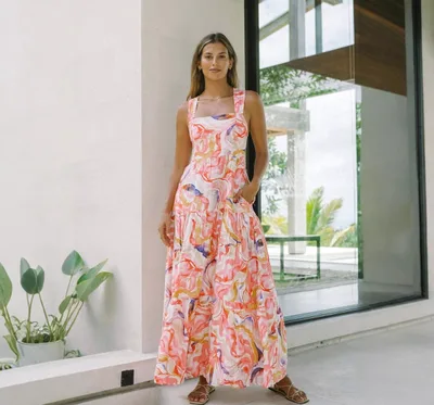 Fresh Print Tie waist Dress With Pockets And Flared Hem For Vacation Watermelon Red - Shop at LoveMi