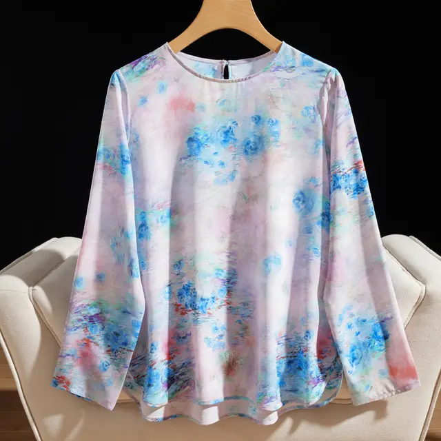 Autumn New Small Round Neck Loose Stylish Top Blue And Purple - Shop at LoveMi