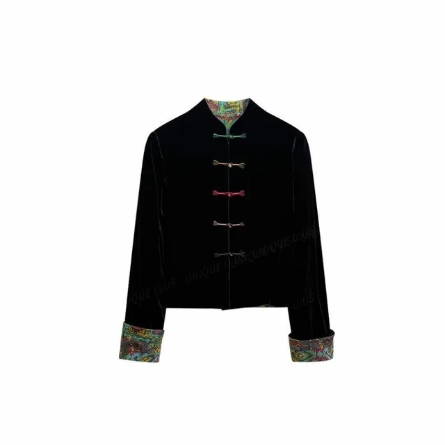 Slim fit Women's Velvet Chinese style Jacket With Straight Shoulders Picture Color - Shop at LoveMi