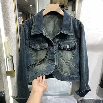 Small Fragrance Denim Jacket For Petite Women, Korean Style Outerwear Style 03 S - Shop at LoveMi
