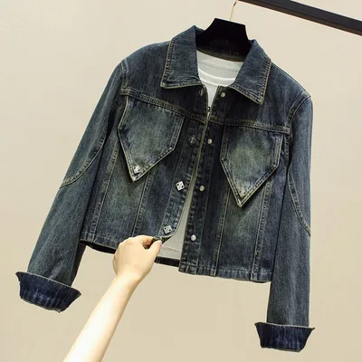 Small Fragrance Denim Jacket For Petite Women, Korean Style Outerwear Style 04 M - Shop at LoveMi