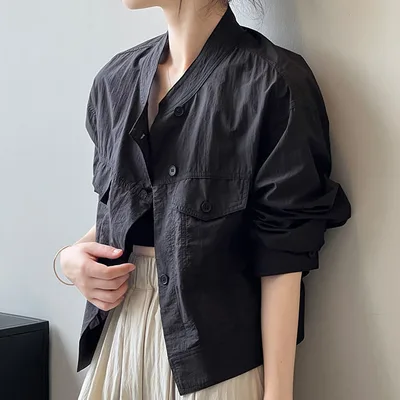 Autumn New Korean Version Loose Cardigan Short Thin Breathable Top Black - Shop at LoveMi