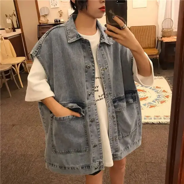 Retro V neck Mid length Pocket Denim Jacket For Women Blue 02 - Shop at LoveMi
