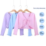 Children's Practice Uniform Dancewear Long-sleeved Cotton Fleece For Girls - Violet With Velvet