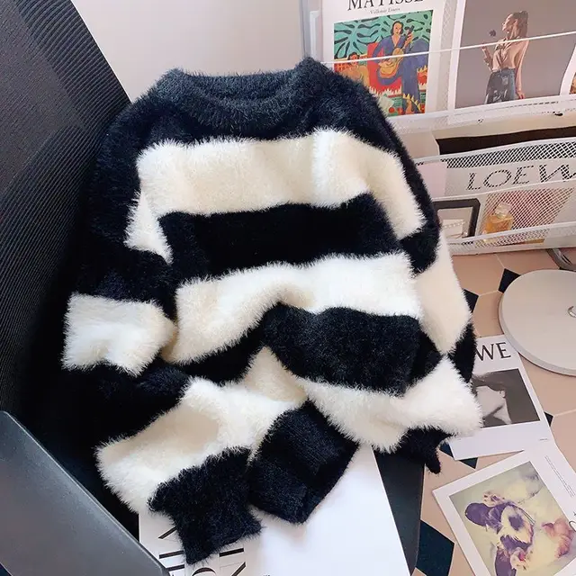 Mink Fur Sweater Women High end Sense Autumn And Winter Loose Lazy Style Black - Shop at LoveMi