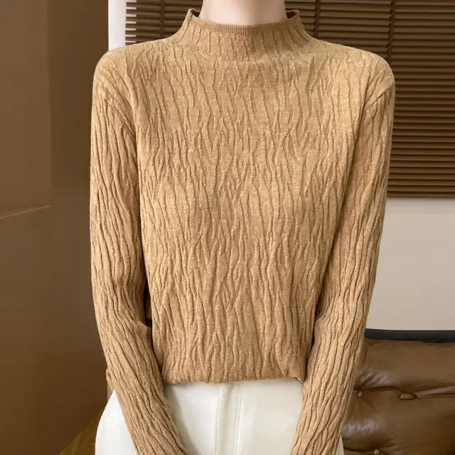 Knitted Jacquard Long sleeved Sweater For Women As Base Layer Golden Camel - Shop at LoveMi