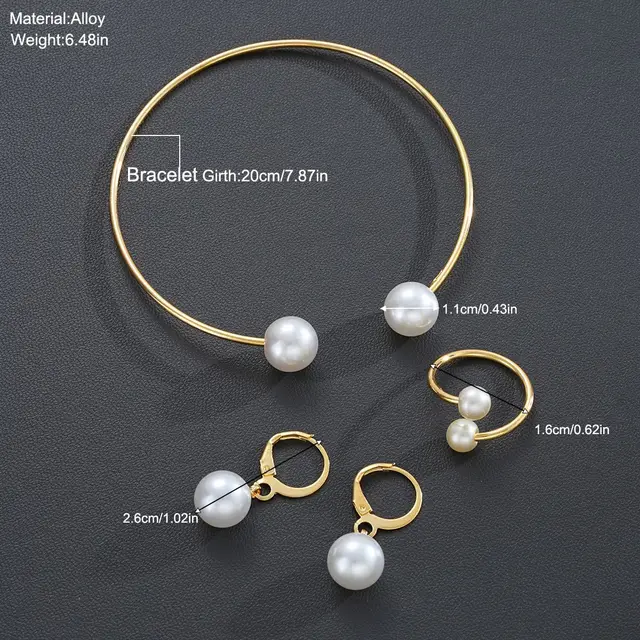 New Pearl Open Earrings Bracelet Ring Jewelry Set 6368401Hb - Shop at LoveMi