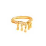 Pure Silver Vintage V-Shaped Teardrop Tassel Ring - Yellow Gold