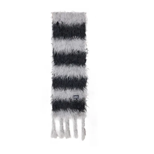 Striped Color block Wool Scarf Warm And Thick Neck Warmer Black And Gray - Shop at LoveMi