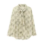 European And American Women's Clothing French Floral Tie Bow Long-sleeved Shirt - Floral - View 1