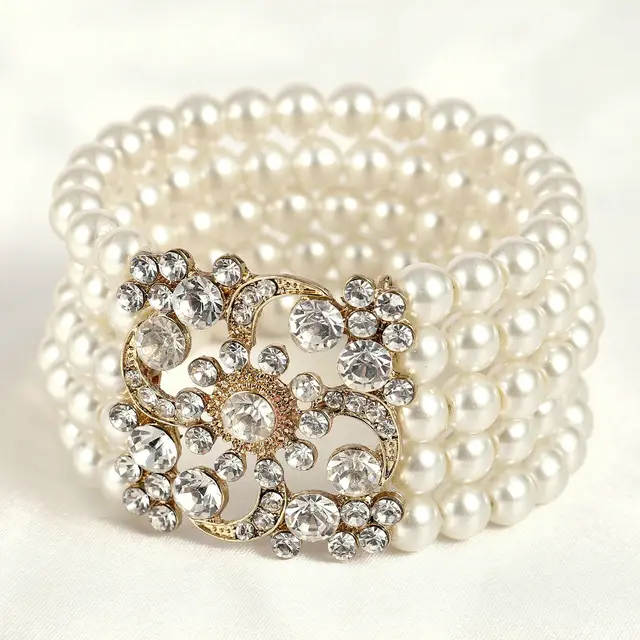 Women's Simple Retro Multi Layer Pearl Diamond Bracelet 007 Gold - Shop at LoveMi