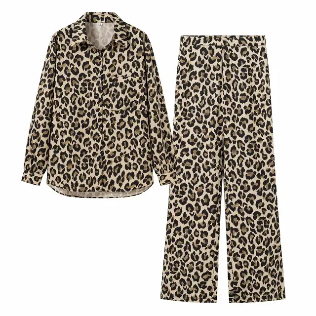 Women's Fashion Leopard Print Shirt Straight Pants Suit Suit - Shop at LoveMi