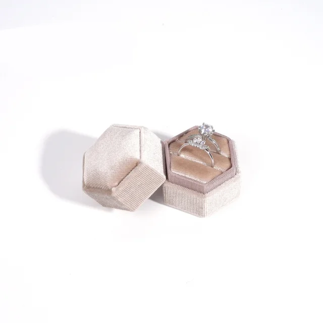Velvet Ring Hexagonal Jewelry Packaging Box Beige - Shop at LoveMi