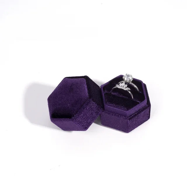 Velvet Ring Hexagonal Jewelry Packaging Box Dark Purple - Shop at LoveMi