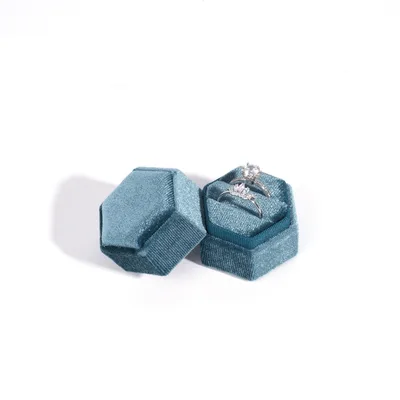 Velvet Ring Hexagonal Jewelry Packaging Box Fog And Haze Blue - Shop at LoveMi