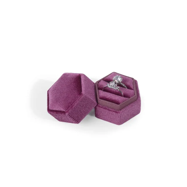 Velvet Ring Hexagonal Jewelry Packaging Box Rose Red - Shop at LoveMi
