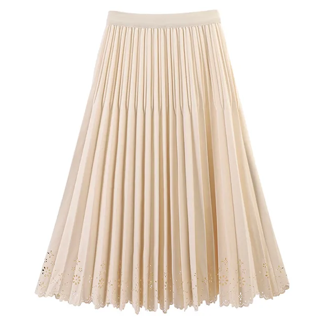 Simple Hollow Lace Midi Skirt Women Apricot - Shop at LoveMi