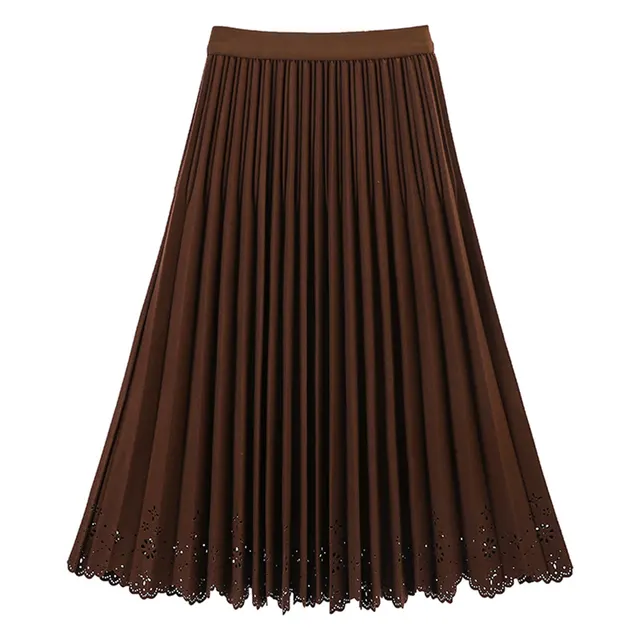 Simple Hollow Lace Midi Skirt Women Brown - Shop at LoveMi