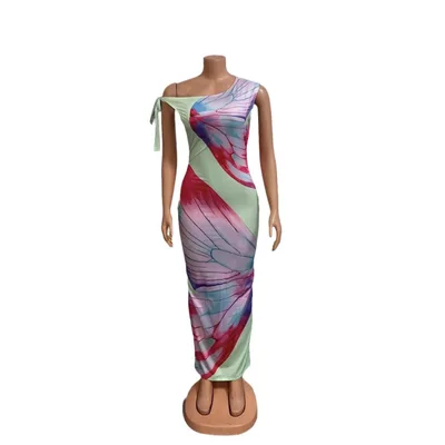 Sleeveless Tie Shoulder Butterfly Print Long Dress - Shop at LoveMi