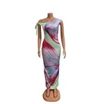 Sleeveless Tie Shoulder Butterfly Print Long Dress - View 1
