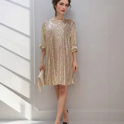 European And American Fashion Sequin Party Evening Dress Champagne Xl - Shop at LoveMi