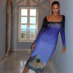 Low-cut Sexy Backless U-neck Bodycon Dress - Picture Color-M - View 1