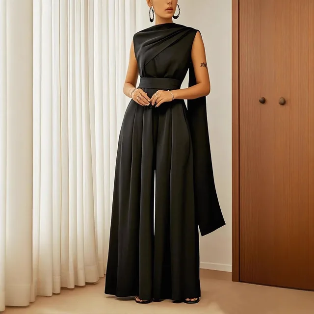 Women's Solid Color Slim fit Jumpsuit Loose Casual Pants Black - Shop at LoveMi