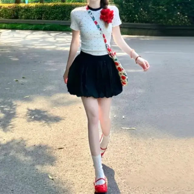 Summer New Black Puff Flower Bud Skirt Black - Shop at LoveMi