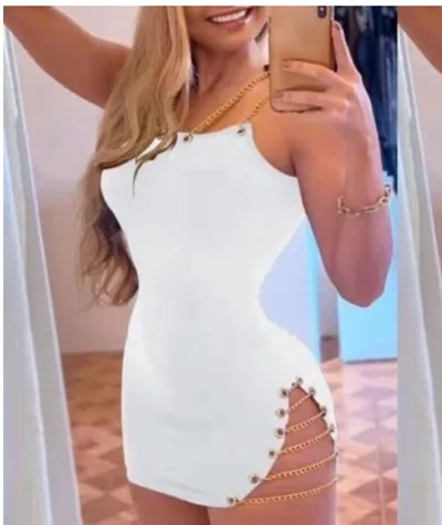 Sexy Metal Chain Bodycon Mini Skirt White - Shop at LoveMi