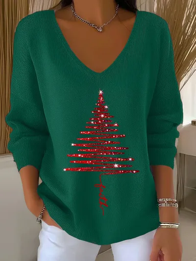 3D Printed Women's Fashionable Christmas V neck Long Sleeve T shirt Sx6625 Style - Shop at LoveMi