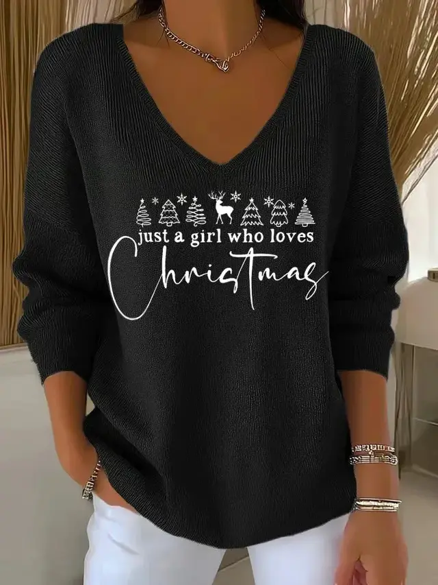 3D Printed Women's Fashionable Christmas V neck Long Sleeve T shirt Sx6850 Style - Shop at LoveMi