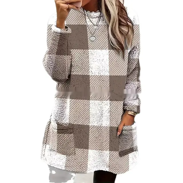 Women's Plush Long Casual Pullover Khaki - Shop at LoveMi