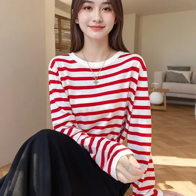 Lazy Style Long Sleeve T shirt Knitwear Women Red - Shop at LoveMi