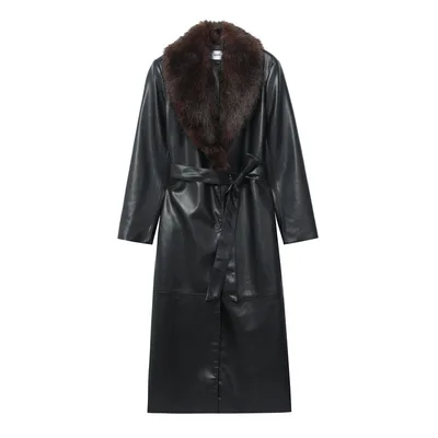 Faux Fur Removable Collar Leather Jacket Picture Color M - Shop at LoveMi