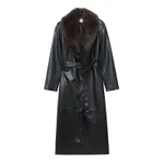 Faux Fur Removable Collar Leather Jacket - Picture Color-M