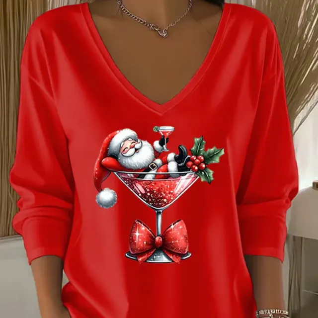 V neck Long sleeved 3D Digital Print Women's Pullover Vlct491 - Shop at LoveMi