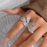 Light Luxury Butterfly Open Ring Women's Leaf Niche Finger Ring Jewelry - White Gold Color