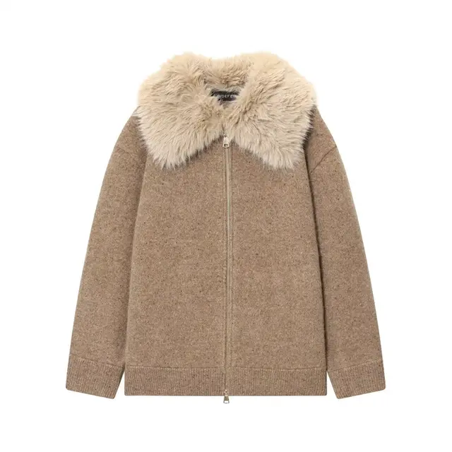 Lazy Style Faux Fur Collar Jacket Knit Sweater Coat Khaki - Shop at LoveMi