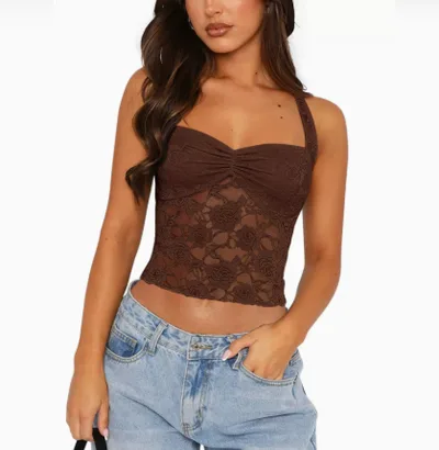 Hollow Women's Lace Suspender Sexy And Cute Coffee - Shop at LoveMi