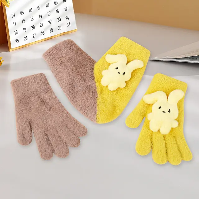 Fleece lined, Windproof, Cute Cartoon Couple's Wool Gloves Couple Yellow Khaki - Shop at LoveMi