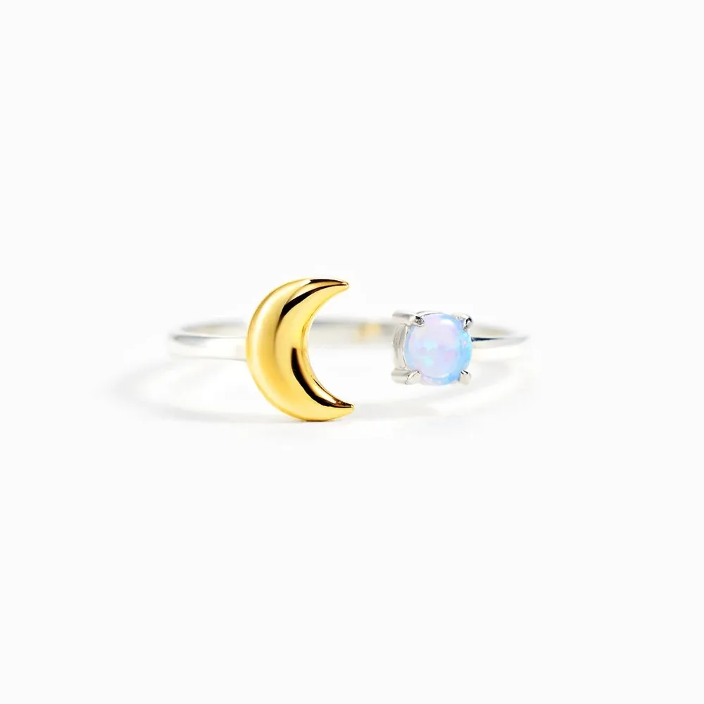 Bicolor Opal Inlaid European And American Ring White Gold Color - Shop at LoveMi