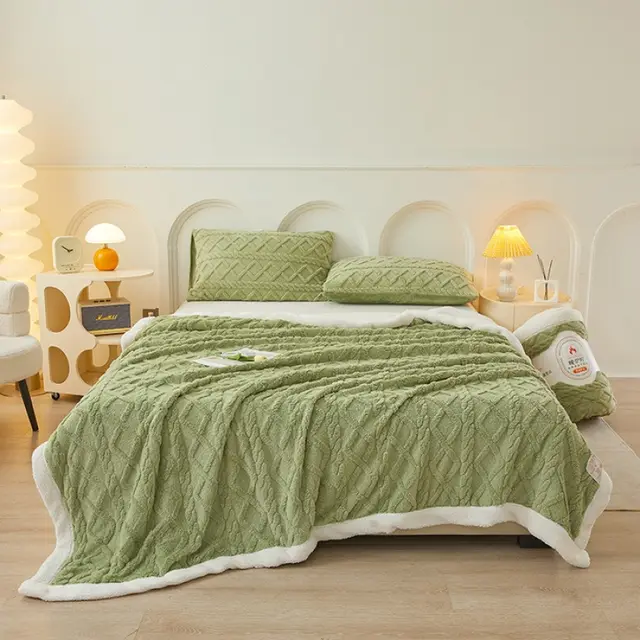 Double layer Lamb Fleece Nap Leisure Blanket Fruit Green - Shop at LoveMi