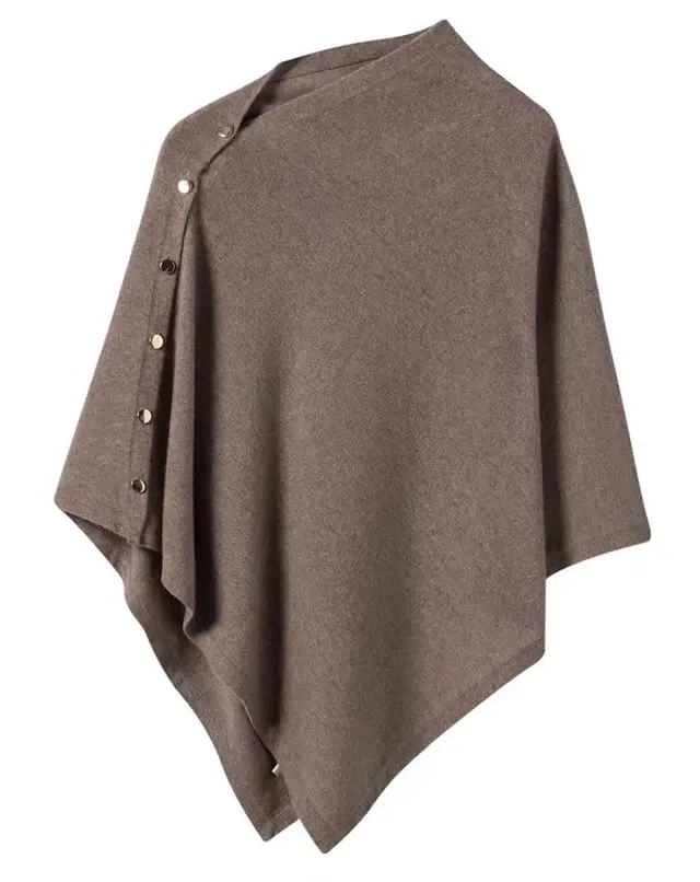 Oblique Button Loose High end Sense Shawl Cape Knit Sweater Women Camel - Shop at LoveMi
