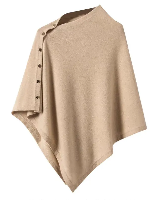 Oblique Button Loose High end Sense Shawl Cape Knit Sweater Women Khaki - Shop at LoveMi