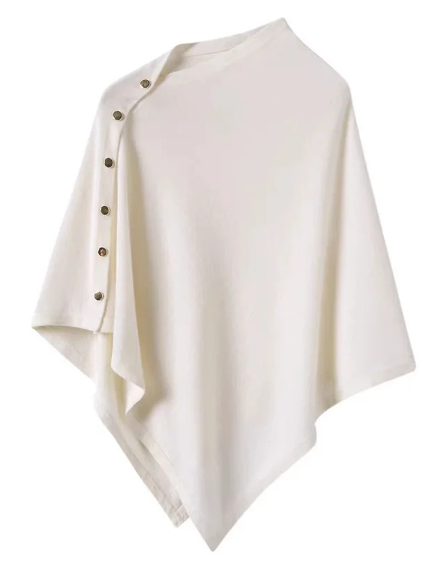 Oblique Button Loose High end Sense Shawl Cape Knit Sweater Women White - Shop at LoveMi