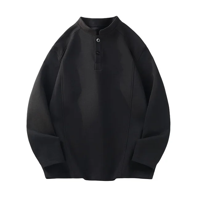 American Style Henry Collar Sweatshirt Long Sleeve Women's Base Layer Black - Shop at LoveMi