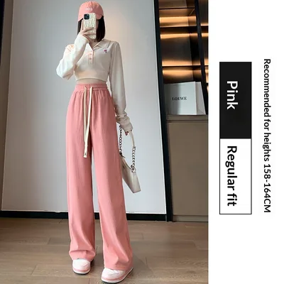 High waisted Straight leg Drapey Knit Lounge Pants Pink Regular - Shop at LoveMi