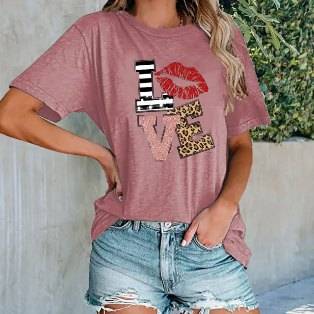 Printed Urban Casual T shirt Women Pink - Shop at LoveMi
