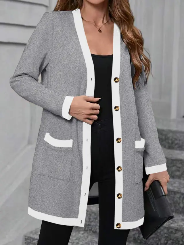 Fashion Simple Single breasted Patchwork Color block Women's Top Gray - Shop at LoveMi