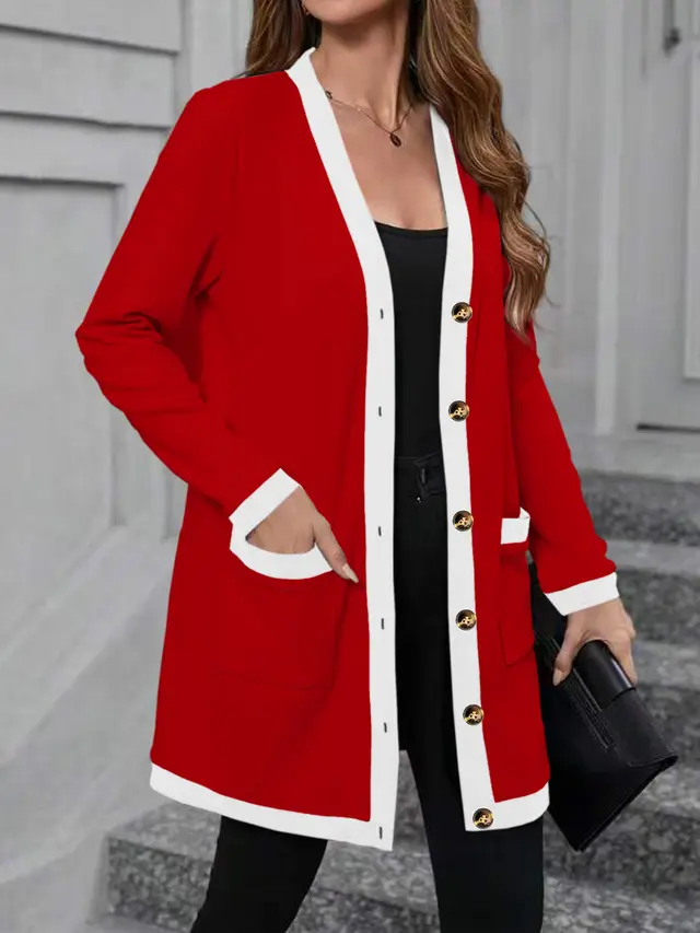 Fashion Simple Single breasted Patchwork Color block Women's Top Red - Shop at LoveMi